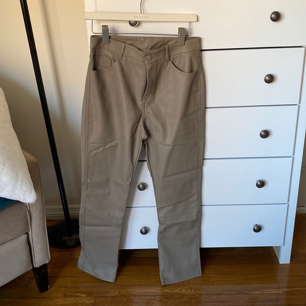 H&M Faux Leather high rise straight pants, black, size 8